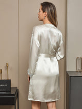 [Mintgroen] SilkSilky-NL Pure Silk Lange Mouw Nightgown&Robe Set 002