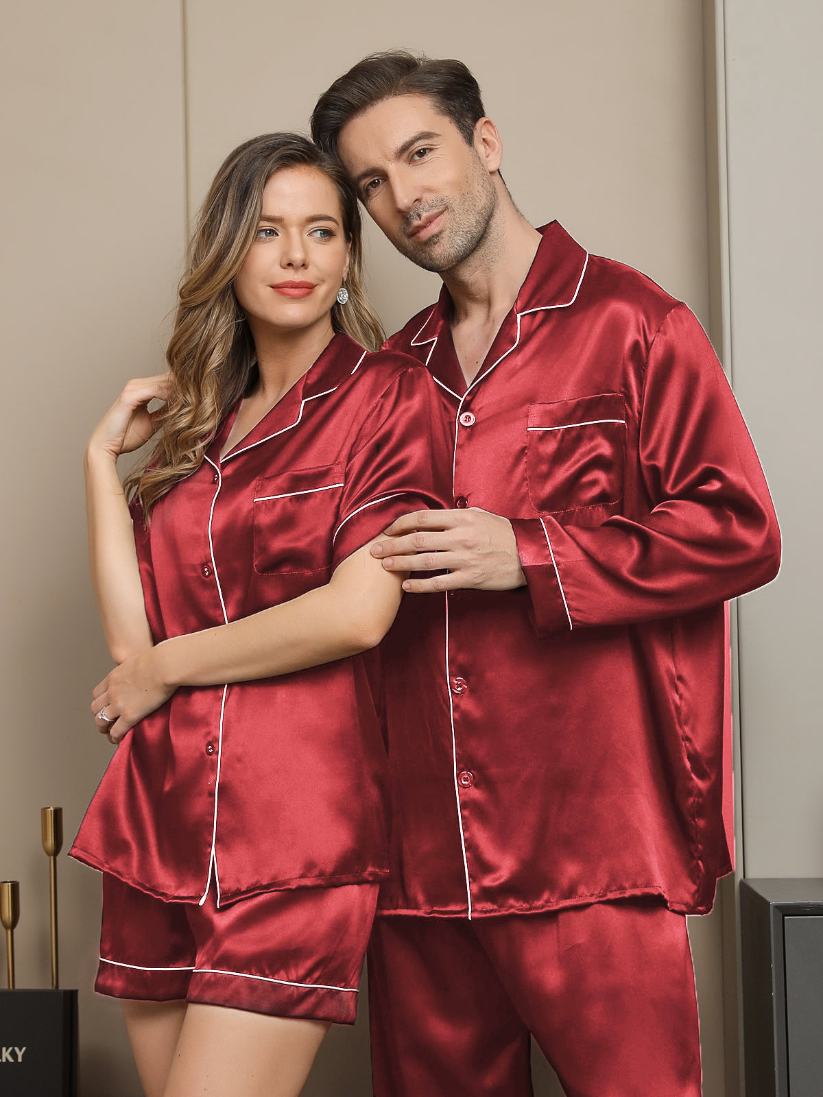 SilkSilky NL Pure Silk Lange Mouw Couple Wijn 004