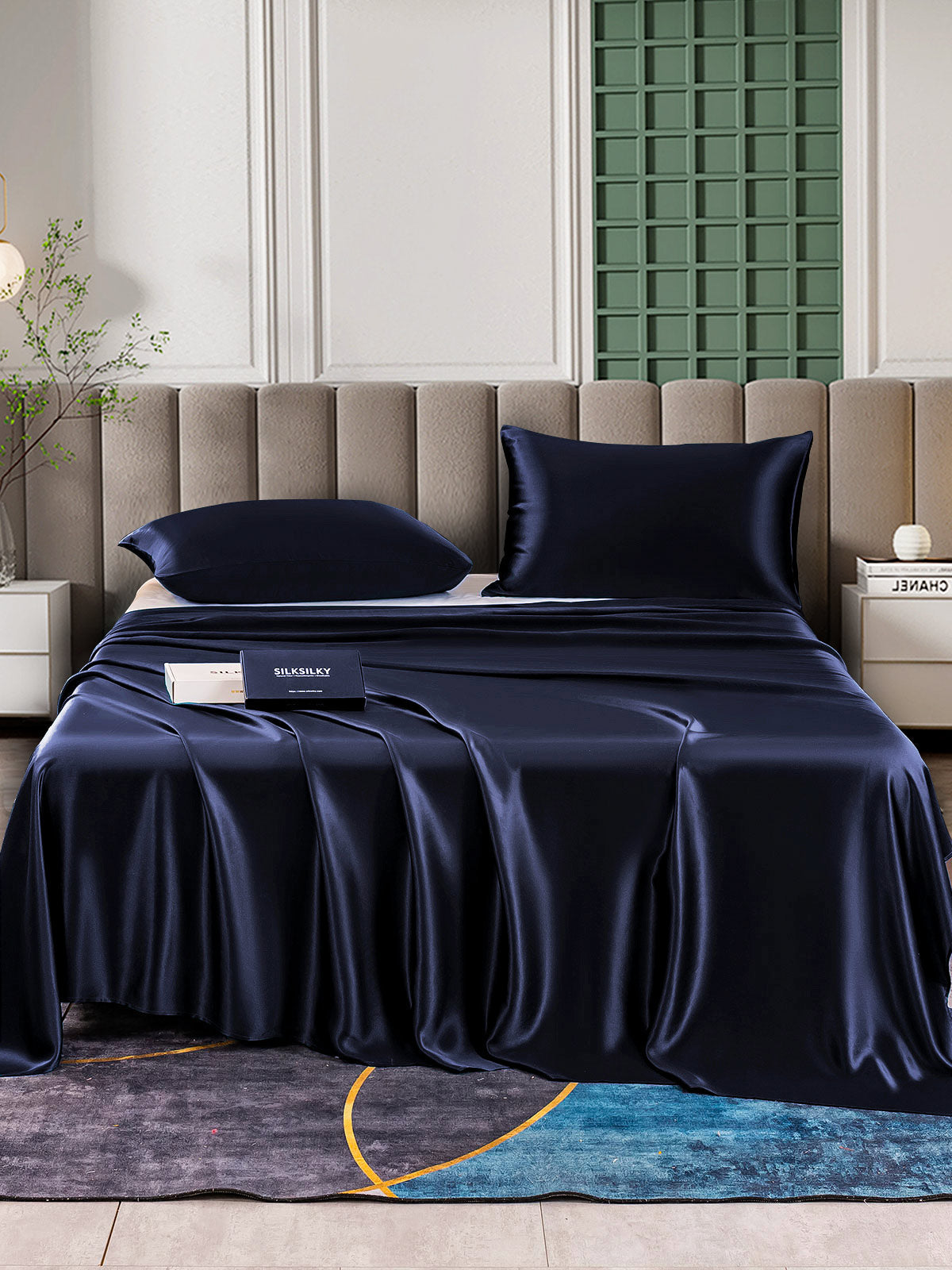 SilkSilky NL 25Momme Pure Silk Bedding Set Donkerblauw 001